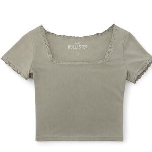 Hollister Light Green Lace Trim Crop Top